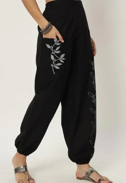 Printed Pure Cotton Trouser in Black