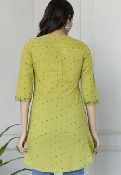 Printed Pure Cotton Tunic in Light Olive Green