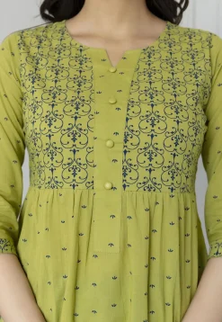 Printed Pure Cotton Tunic in Light Olive Green