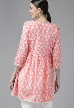 Printed Pure Cotton Tunic in Pink