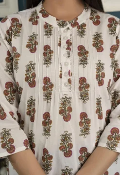 Printed Pure Cotton Tunic in Off White