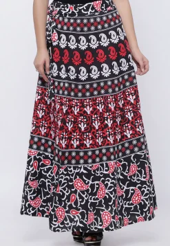 Printed Pure Cotton Wrap Around Skirt in Black