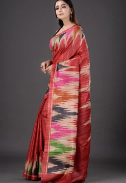 Printed Pure Ghicha Silk Saree in Red