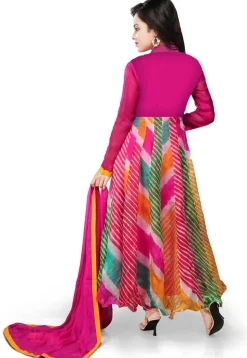 Printed Pure Kota Tissue Anarkali Suit in Multicolor