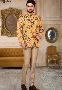 Printed Quilted Scuba Suit Set in Mustard
