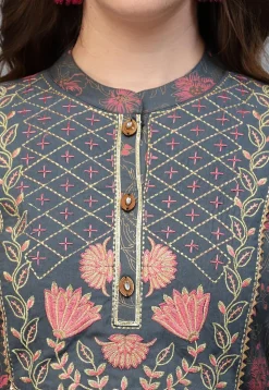 Printed Rayon Aline Kurta in Grey