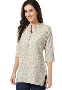 Printed Rayon Kurti in Light Grey