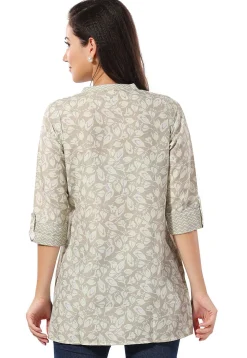 Printed Rayon Kurti in Light Grey