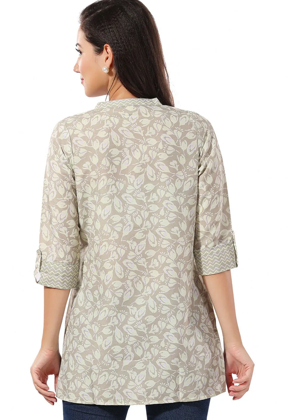 Printed Rayon Kurti in Light Grey