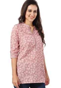 Printed Rayon Kurti in Peach