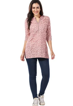 Printed Rayon Kurti in Peach