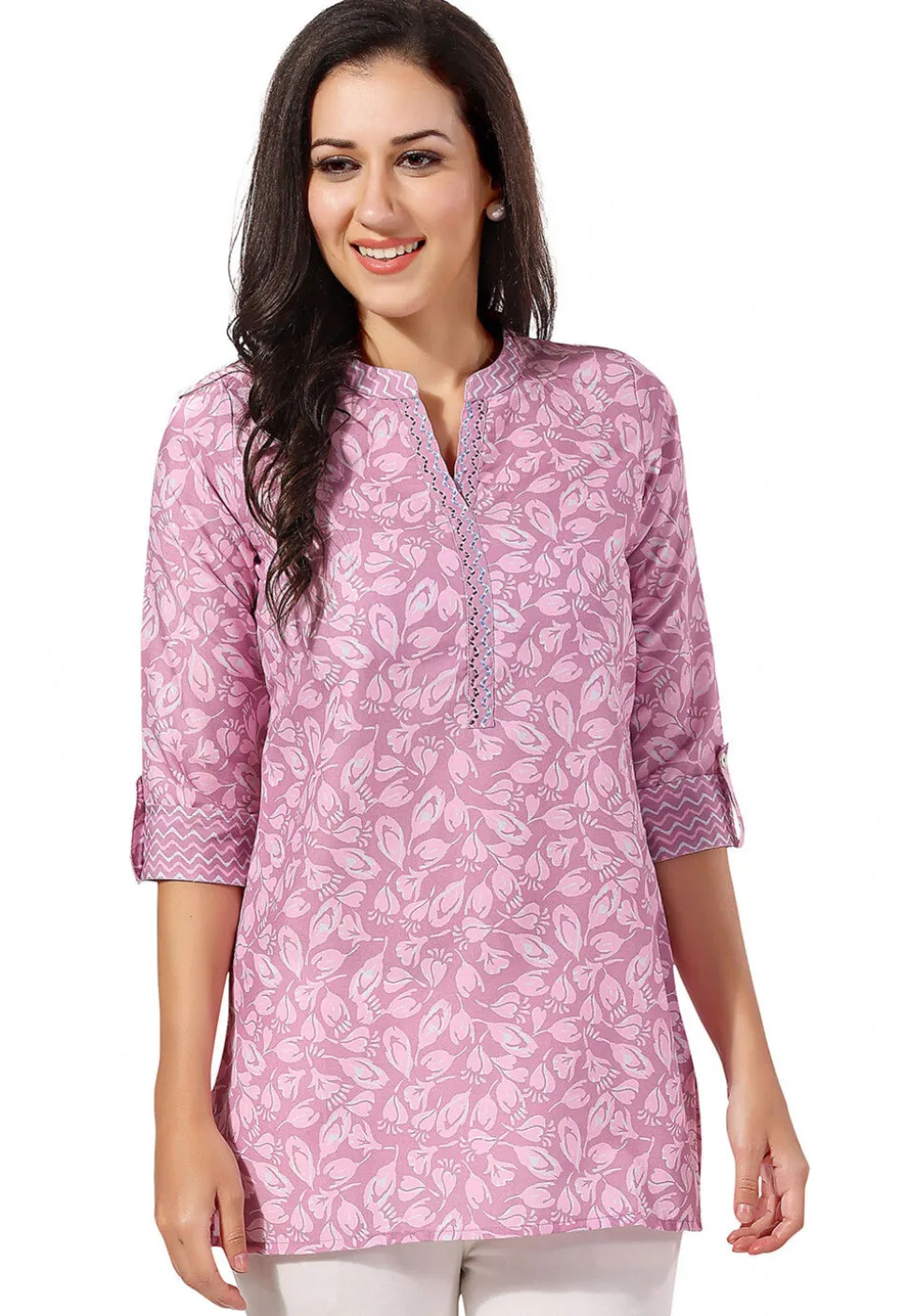 Printed Rayon Kurti in Pink