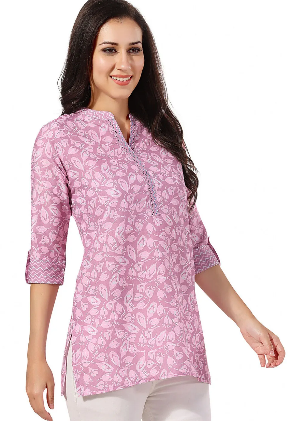 Printed Rayon Kurti in Pink