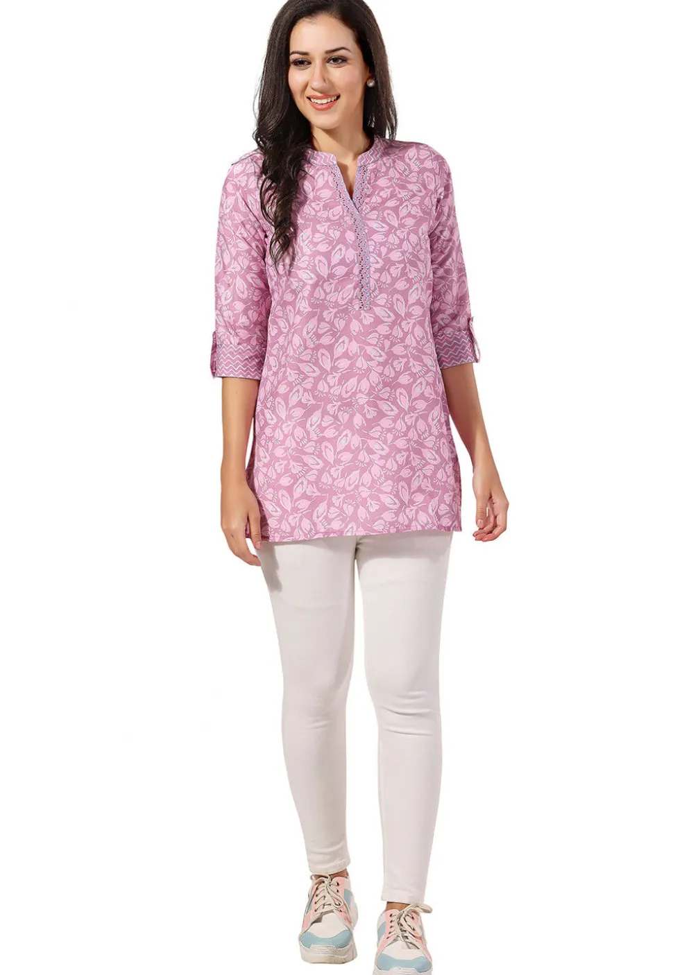 Printed Rayon Kurti in Pink