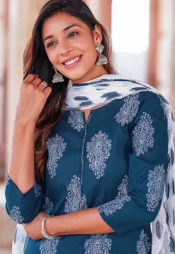 Printed Rayon Pakistani Suit in Blue