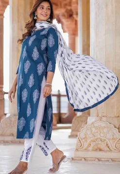 Printed Rayon Pakistani Suit in Blue