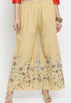 Printed Rayon Palazzo in Beige