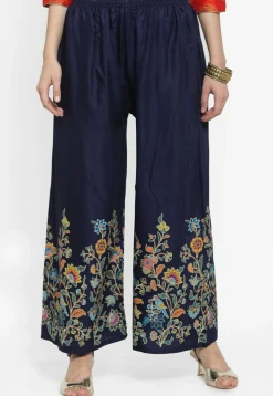 Printed Rayon Palazzo in Navy Blue