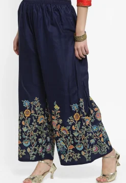 Printed Rayon Palazzo in Navy Blue