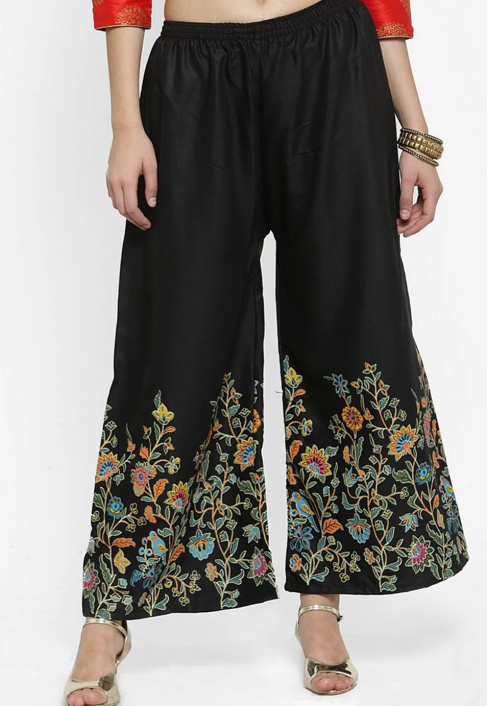 Printed Rayon Palazzo in Black