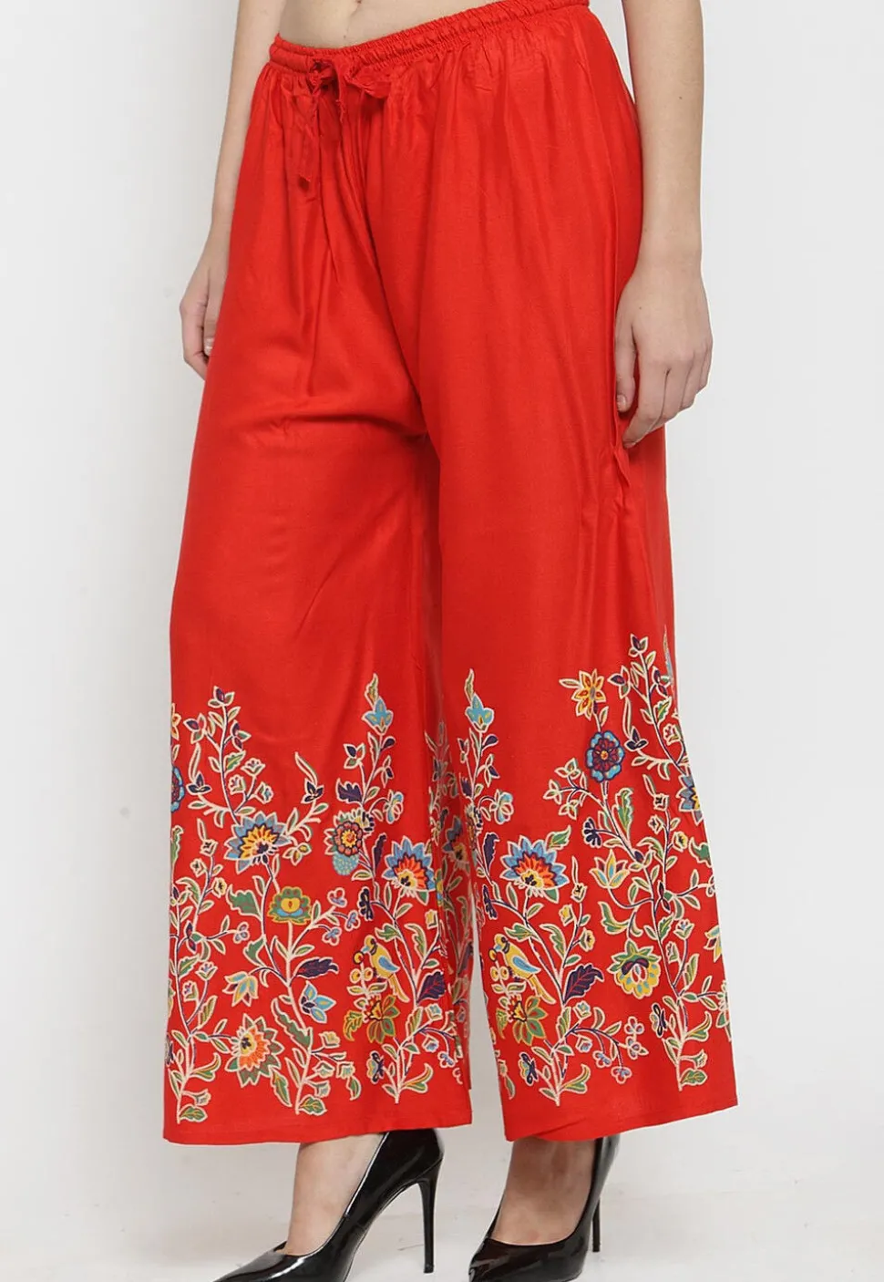 Printed Rayon Palazzo in Red