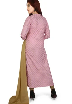 Printed Rayon Slub A Line Suit in Pink