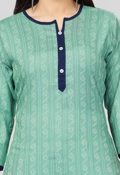 Printed Rayon Straight Kurti in Teal Green