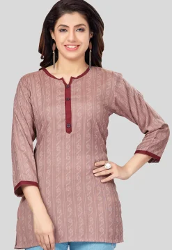 Printed Rayon Straight Kurti in Old Rose