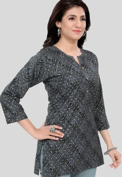 Printed Rayon Straight Kurti in Grey