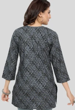 Printed Rayon Straight Kurti in Grey