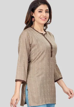 Printed Rayon Straight Kurti in Beige