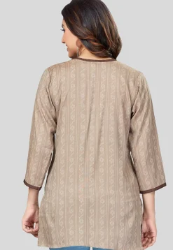 Printed Rayon Straight Kurti in Beige