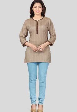 Printed Rayon Straight Kurti in Beige