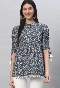 Printed Rayon Tunic  in Dark Grey