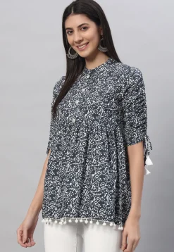 Printed Rayon Tunic  in Dark Grey