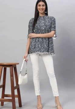 Printed Rayon Tunic  in Dark Grey