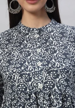Printed Rayon Tunic  in Dark Grey
