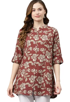 Printed Rayon Tunic in Maroon