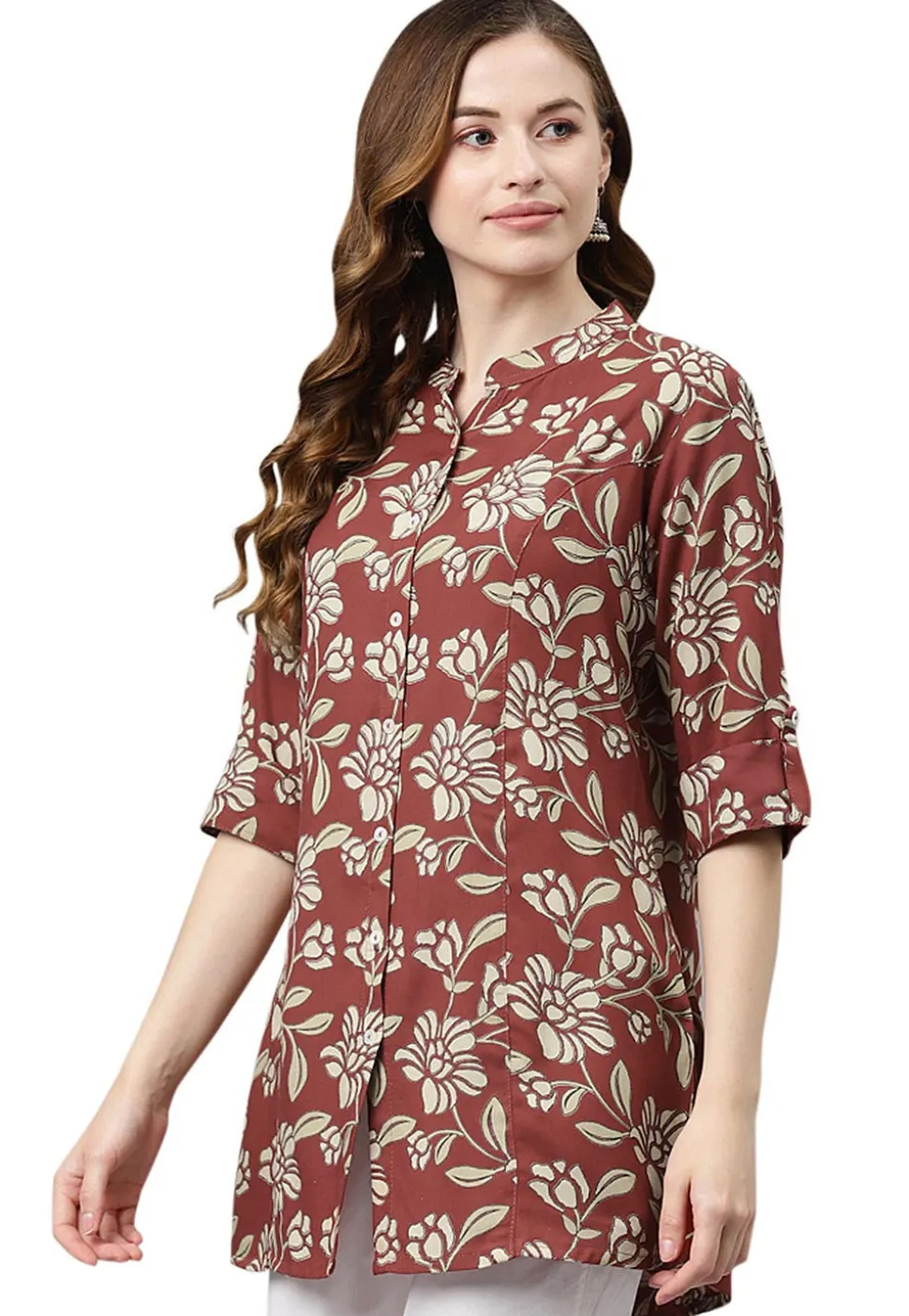 Printed Rayon Tunic in Maroon