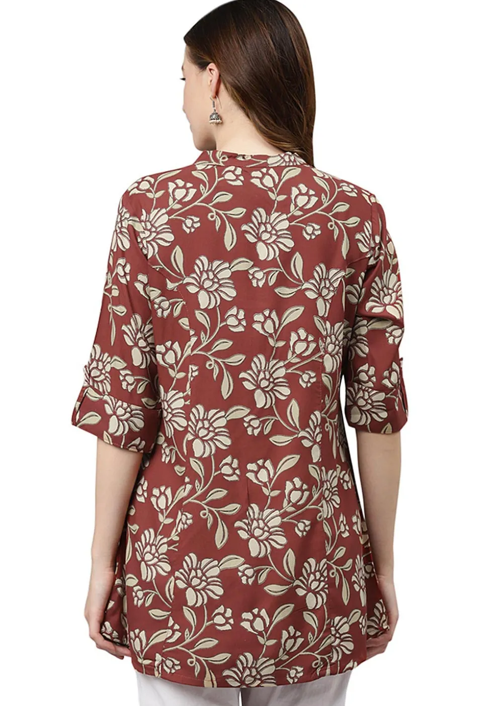 Printed Rayon Tunic in Maroon