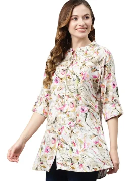 Printed Rayon Tunic in Off White