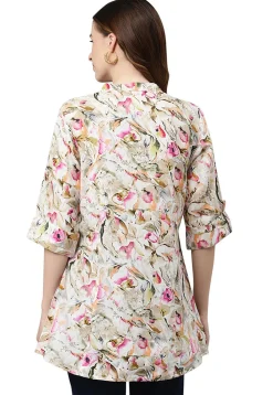Printed Rayon Tunic in Off White