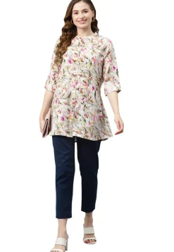 Printed Rayon Tunic in Off White