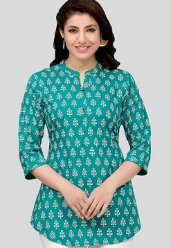 Printed Rayon Tunic in Teal Green