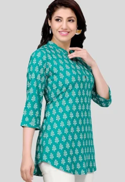 Printed Rayon Tunic in Teal Green