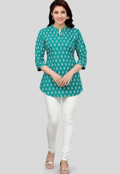 Printed Rayon Tunic in Teal Green
