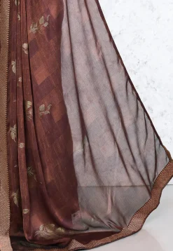 Printed Satin Chiffon Saree in Wine
