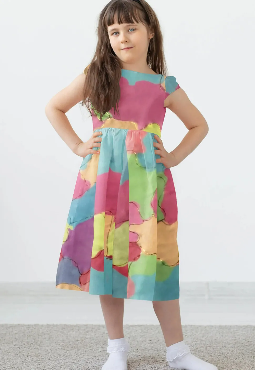 Printed Satin Georgette Dress in Multicolor