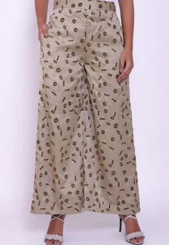Printed Satin Palazzo in Light Beige
