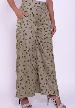 Printed Satin Palazzo in Light Beige